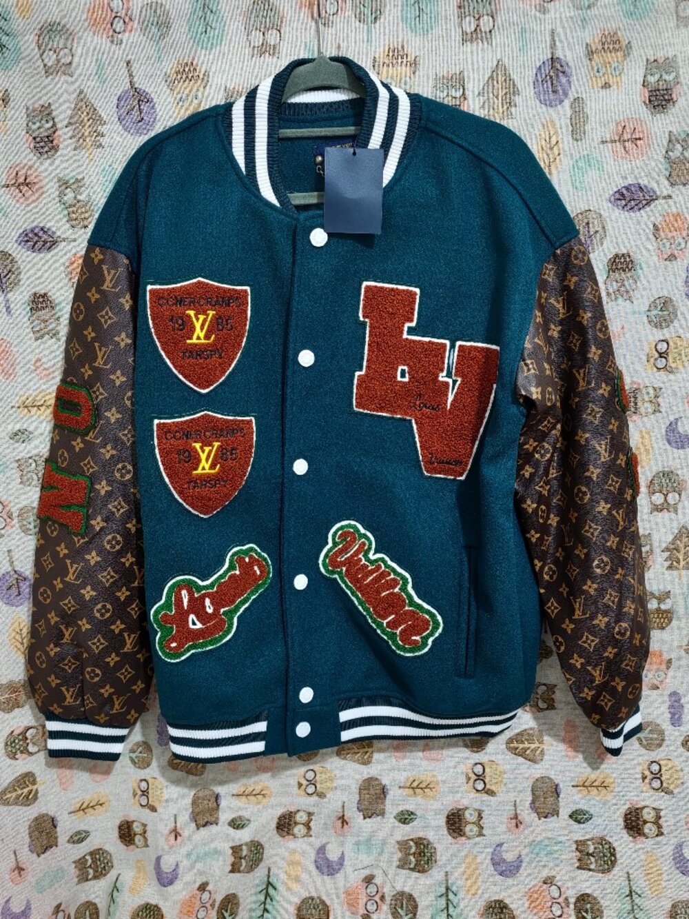 Louis Vuitton Unisex Blue Varsity Jacket Monogram Sleeve Chenille Patches